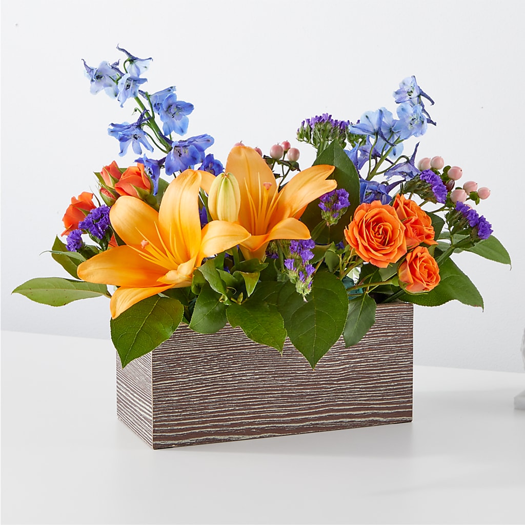 Radiant Citrus Box Bouquet – Kennedale Florist, Saginaw TX