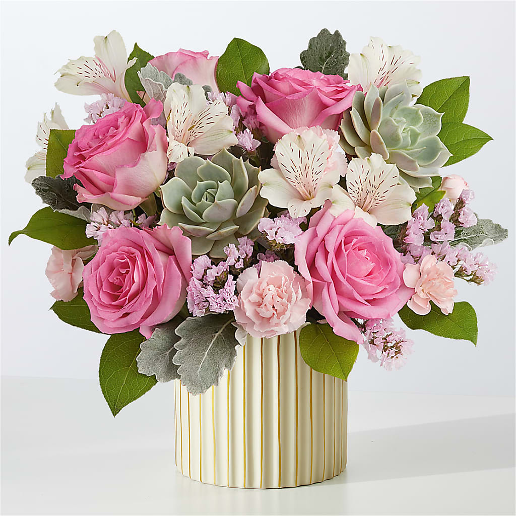 Dusty Rose Bouquet with Ivory Vase – Kennedale Florist, Saginaw TX