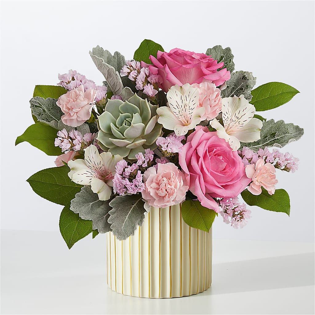 Dusty Rose Bouquet with Ivory Vase – Kennedale Florist, Saginaw TX