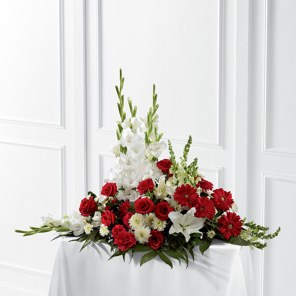 Crimson & White Arrangement – Kennedale Florist, Saginaw TX