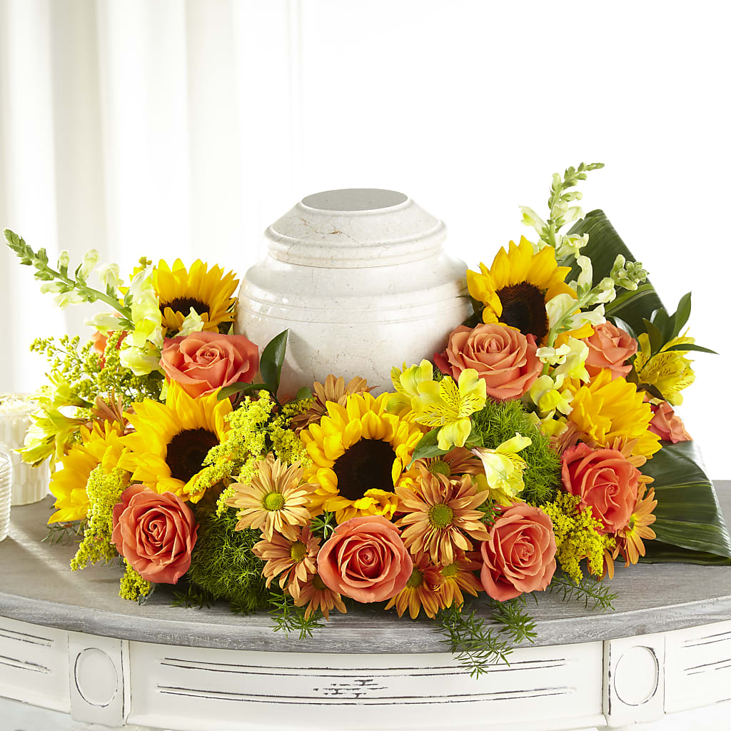 Faithful Sunflower Cremation Adornment – Kennedale Florist, Saginaw TX