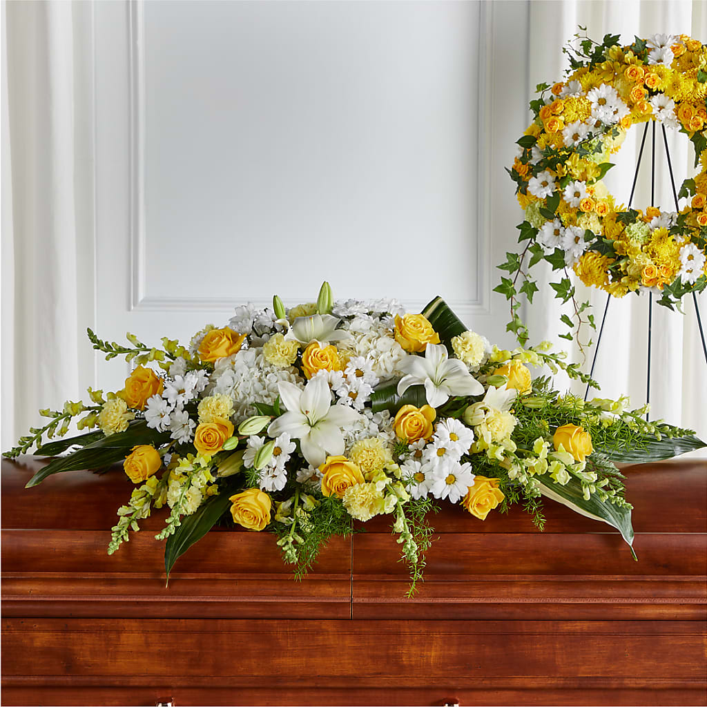 Golden Harmony Casket Spray – Kennedale Florist, Saginaw TX