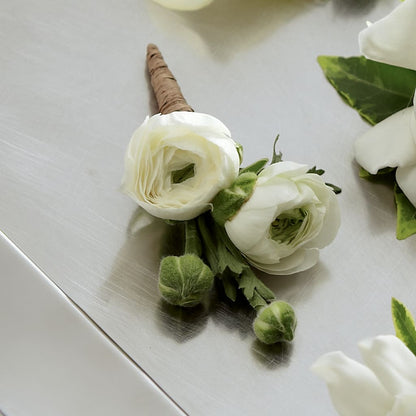 White Ranunculus Boutonniere –  Kennedale Florist, Saginaw TX