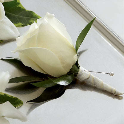 White Rose Boutonniere –  Kennedale Florist, Saginaw TX